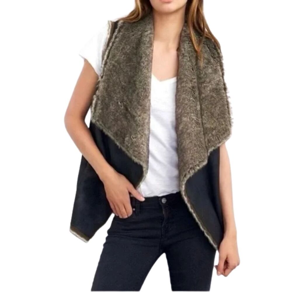 Velvet by Graham & Spencer Faux Fur Faux Suede Open Front Vest Size XS